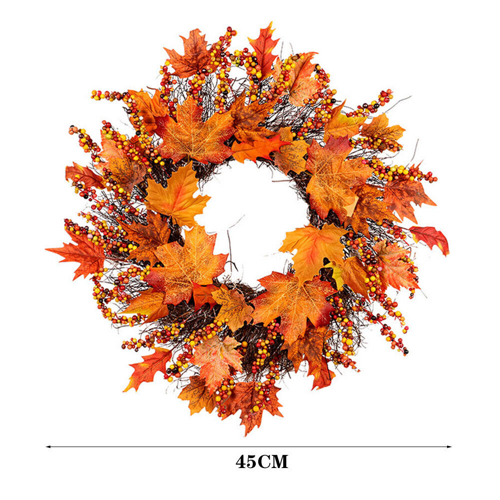 Autumn Fall Door Wreath Autumn Maple Leaf with LED Harvest Front Door Home Decor
