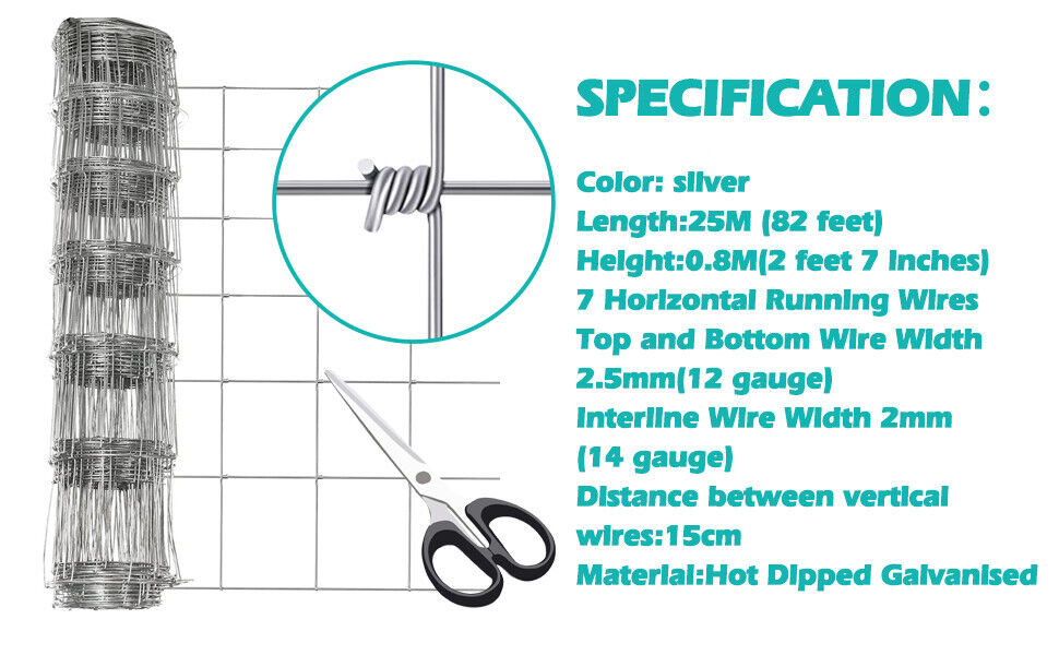0.8M High 25M Long Stock Fencing Livestock Fence Galvanised Wire Barrier Fence