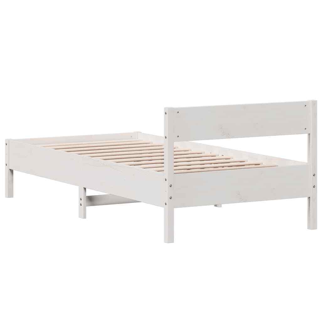 BaraSh Bed Frame with Headboard White 90x200 Solid Wood Pine,Platform Bed P0P2
