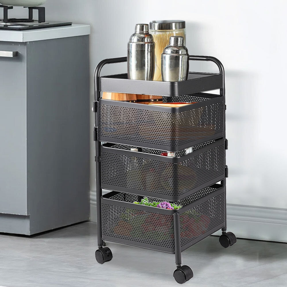 Mobile Metal Kitchen Rotating Storage Trolley Cart Utility Vegetable Shelf Rack
