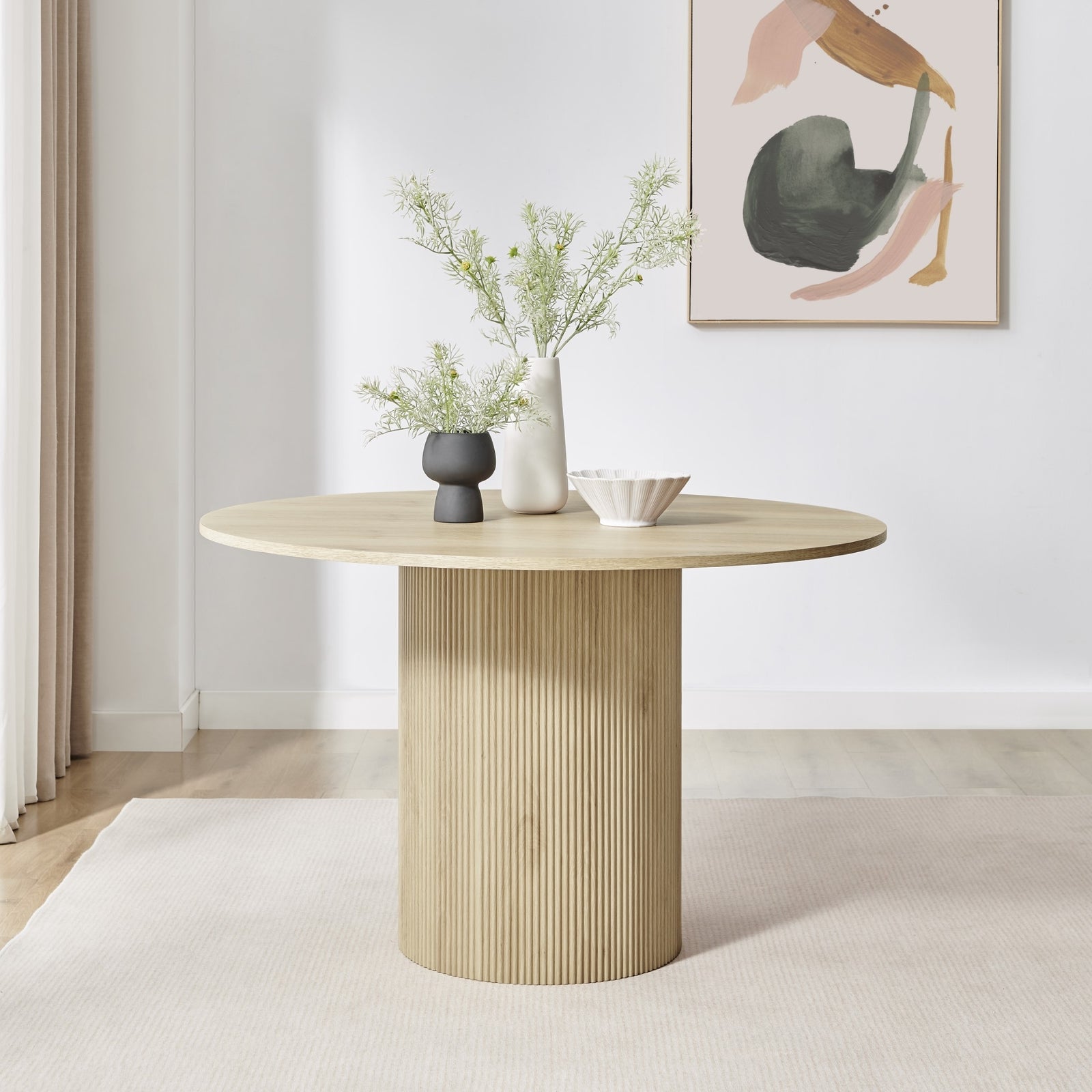 **Seconds** Penrose Oak 120cm Round Wooden Pedestal Dining Table Scandi Japanese
