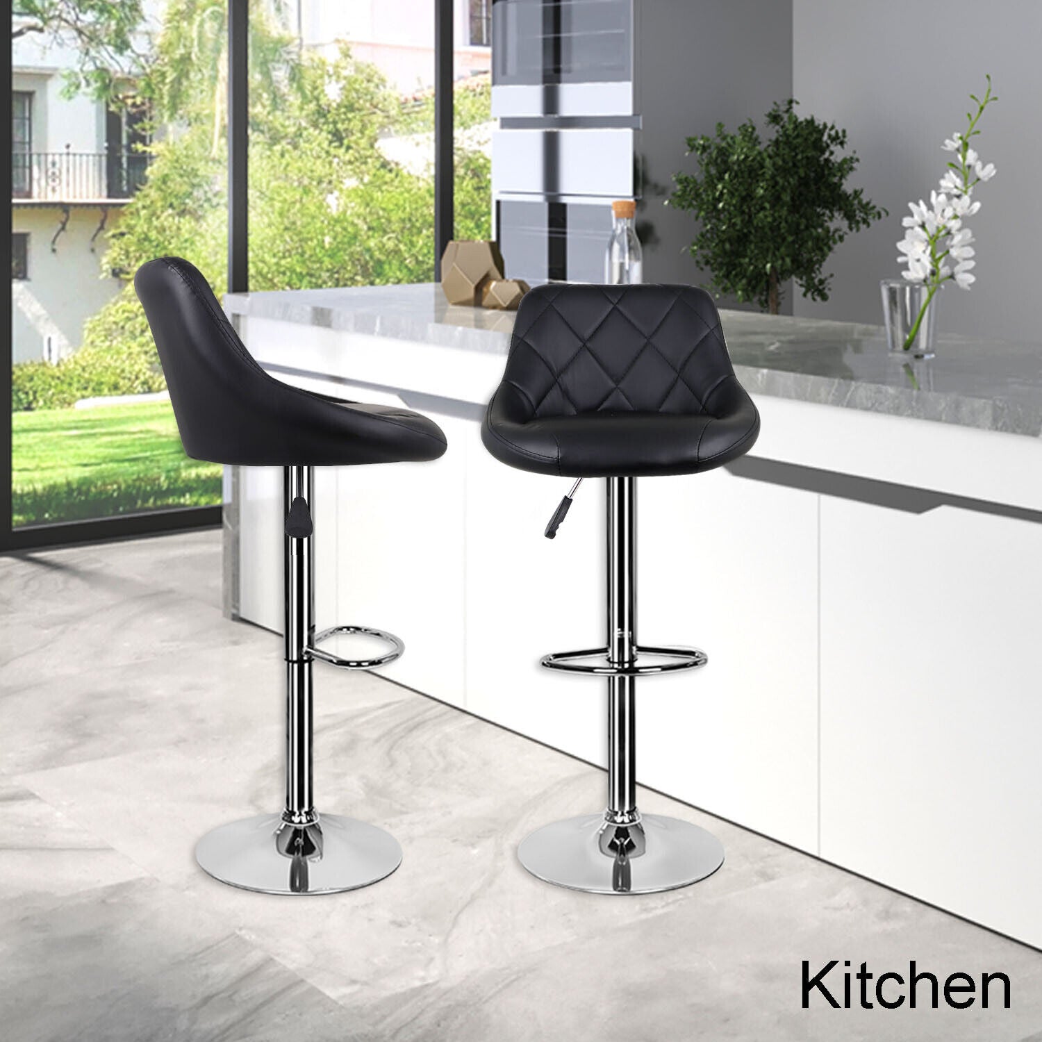 Bar Stools × 2 Padded Seat Faux Leather Swivel Home Kitchen Breakfast Muti Types