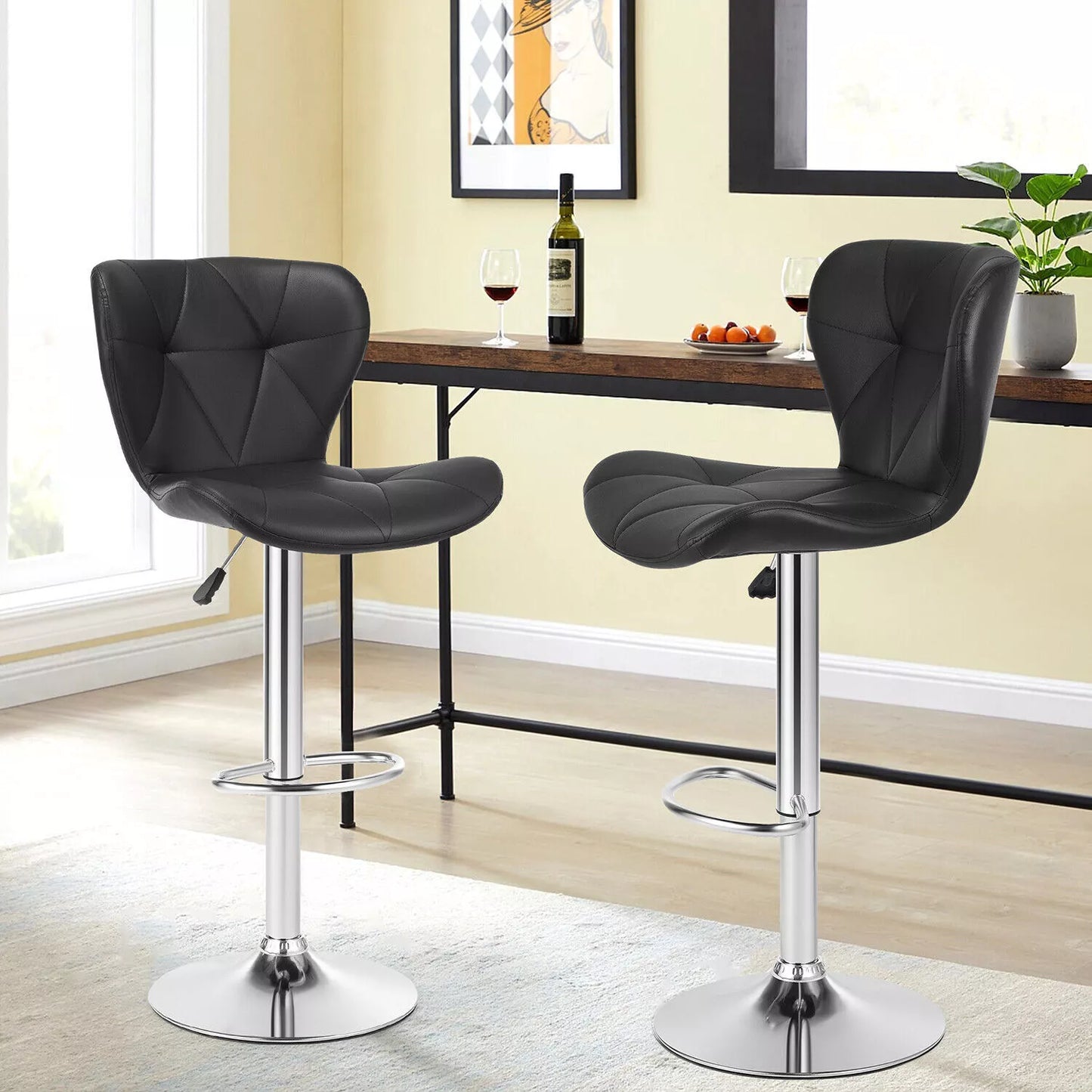 2 X BAR STOOLS KITCHEN SWIVEL PU LEATHER STOOLS DINING ROOM BREAKFAST PUB CHAIRS
