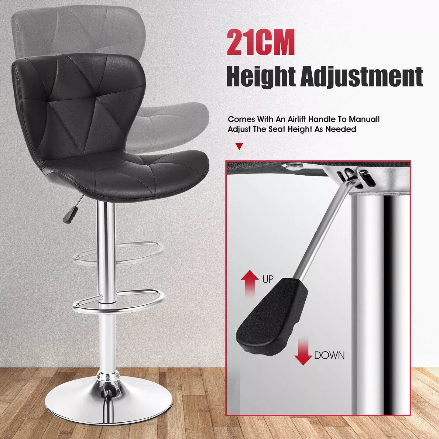 2 X BAR STOOLS KITCHEN SWIVEL PU LEATHER STOOLS DINING ROOM BREAKFAST PUB CHAIRS