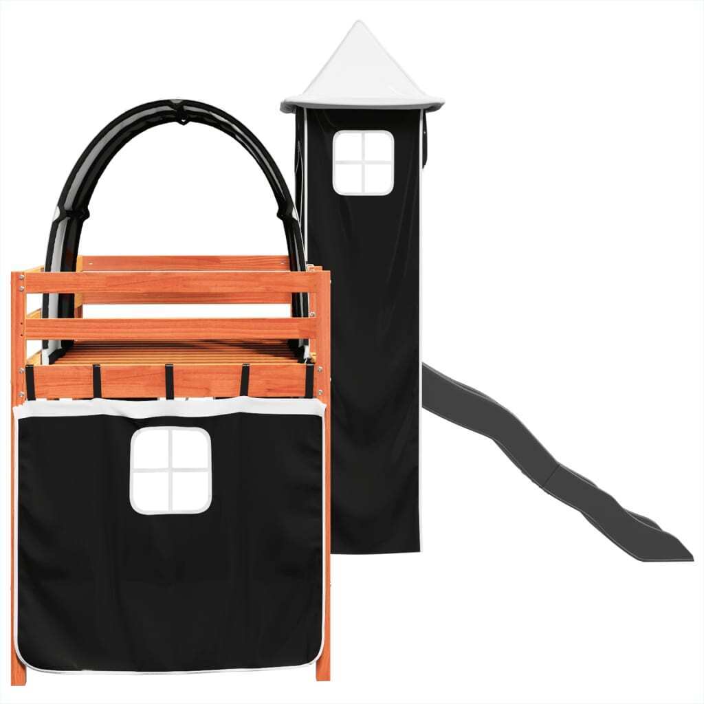 ' Loft Bed with Tower White&Black 90x200 Solid Wood Pine T8E2