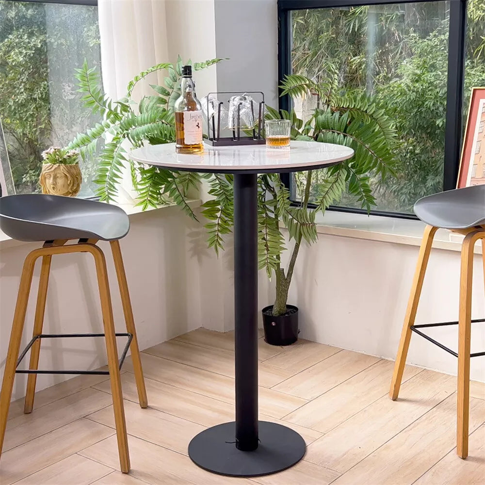 Heavy Duty Round Marble Bar Table Counter Pub Pedestal Poke Side Accent Table UK