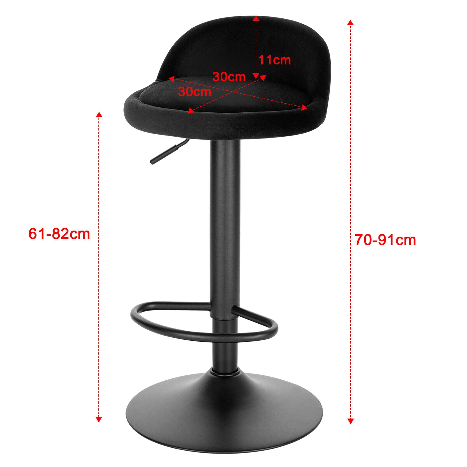 2/4/6x Velvet Padded Bar Stools Swivel Gas Lift Adjustable Height Pub Cafe Chars