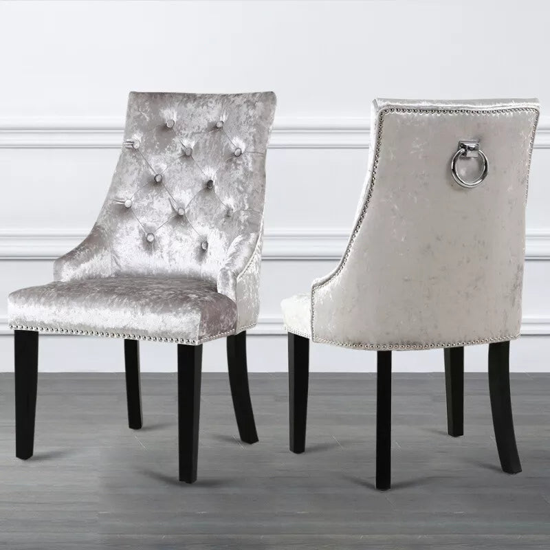 2/4Pcs Upholstered Dining Chair High Back Padded Seat with Door Knocker Kitchen