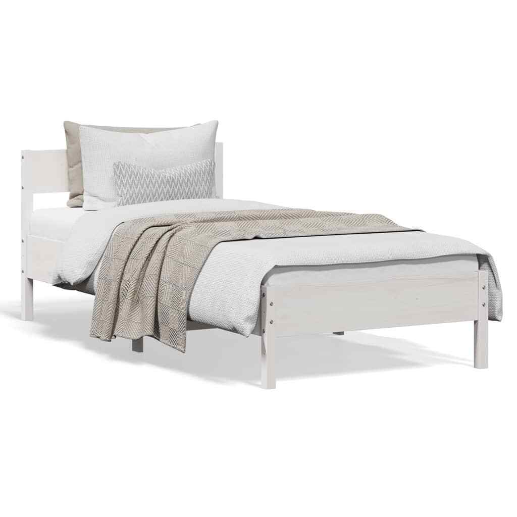 BaraSh Bed Frame with Headboard White 90x200 Solid Wood Pine,Platform Bed P0P2
