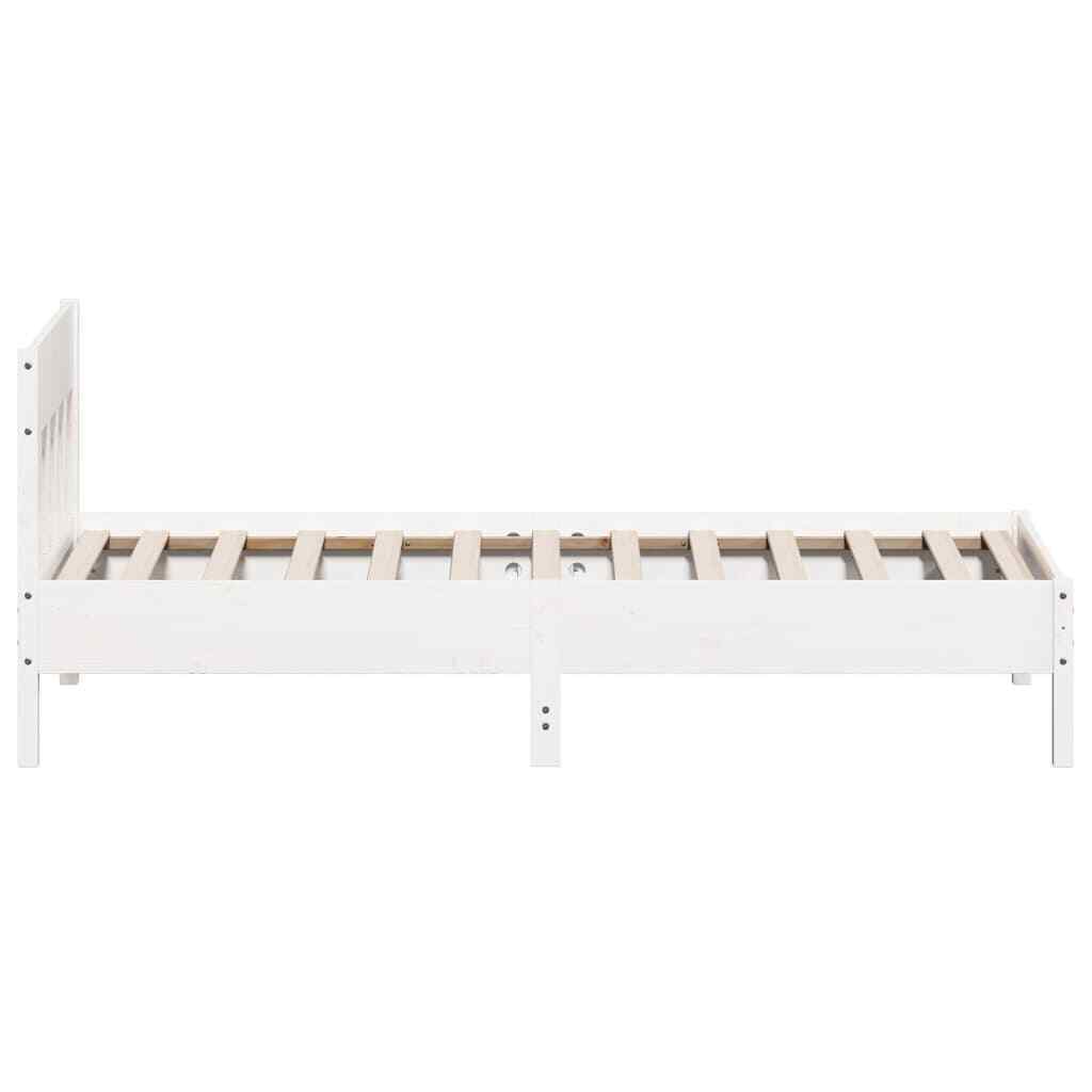 BaraSh Bed Frame with Headboard White 75x190 Small Solid Wood D8Z9