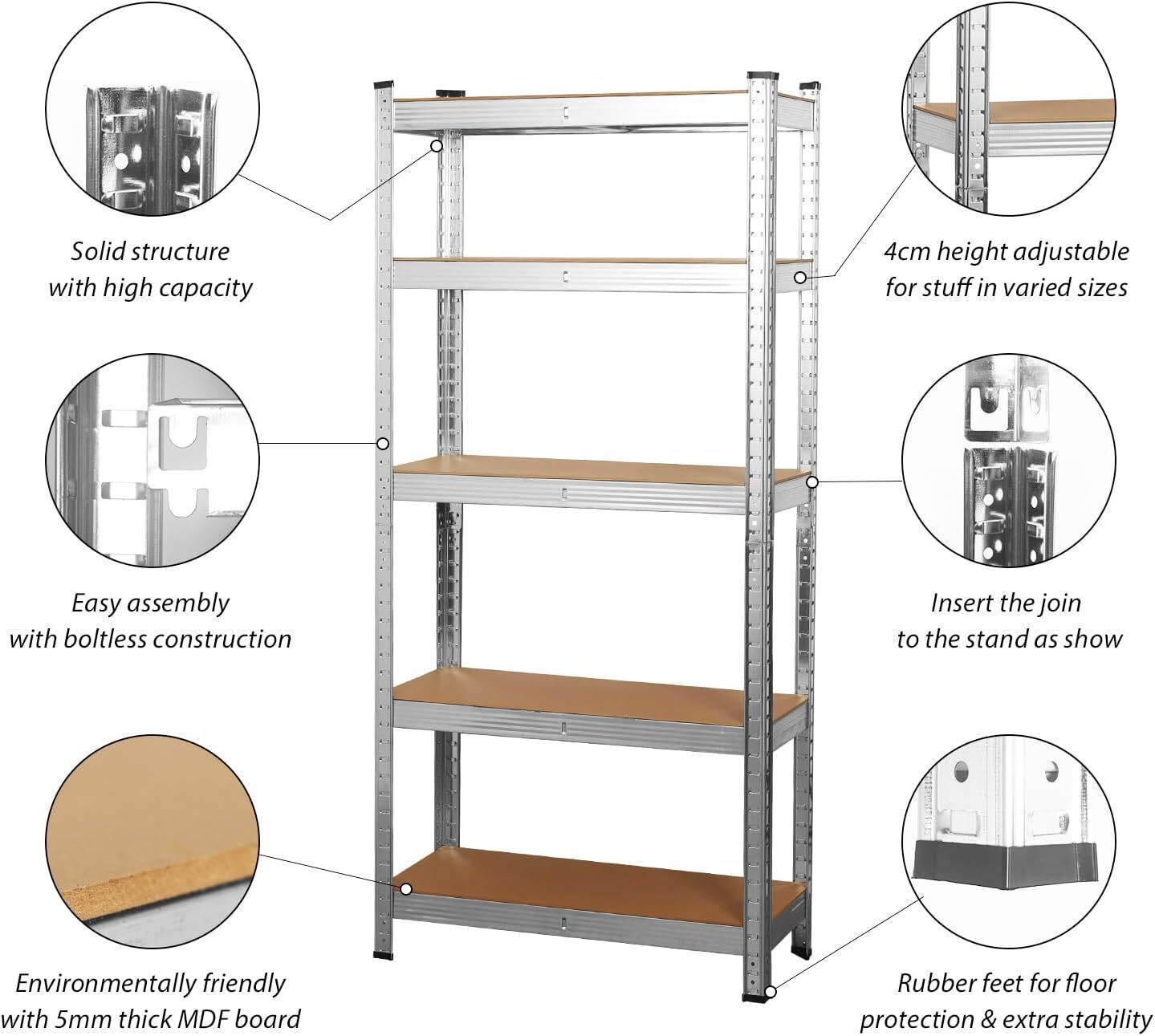 Garage Shelving Units 5 Tier Shed Storage Racking Shelf Boltless - 90x40x180cm