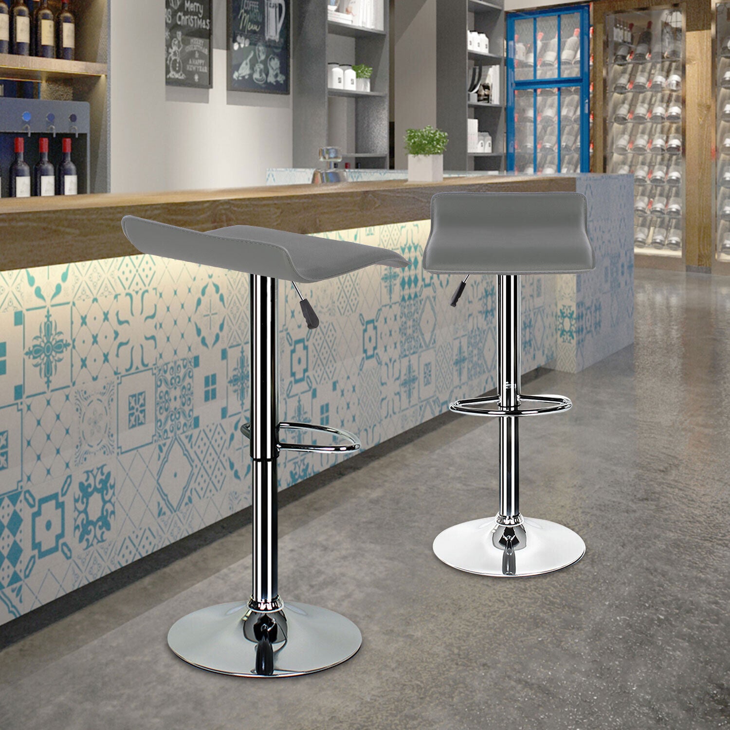 Bar Stools × 2 Padded Seat Faux Leather Swivel Home Kitchen Breakfast Muti Types