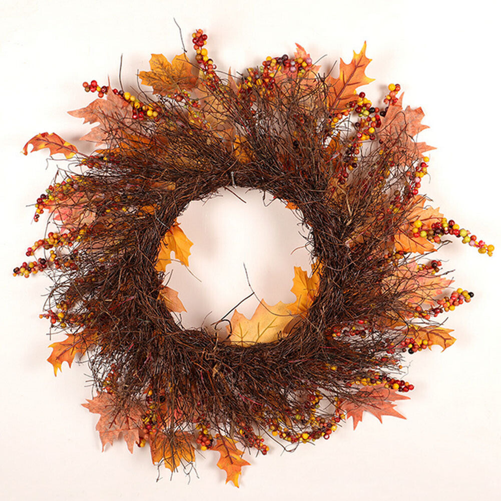 Autumn Fall Door Wreath Autumn Maple Leaf with LED Harvest Front Door Home Decor
