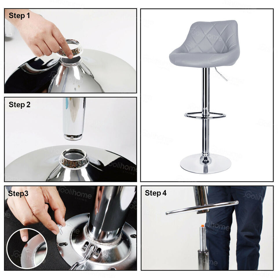 Bar Stools × 2 Padded Seat Faux Leather Swivel Home Kitchen Breakfast Muti Types