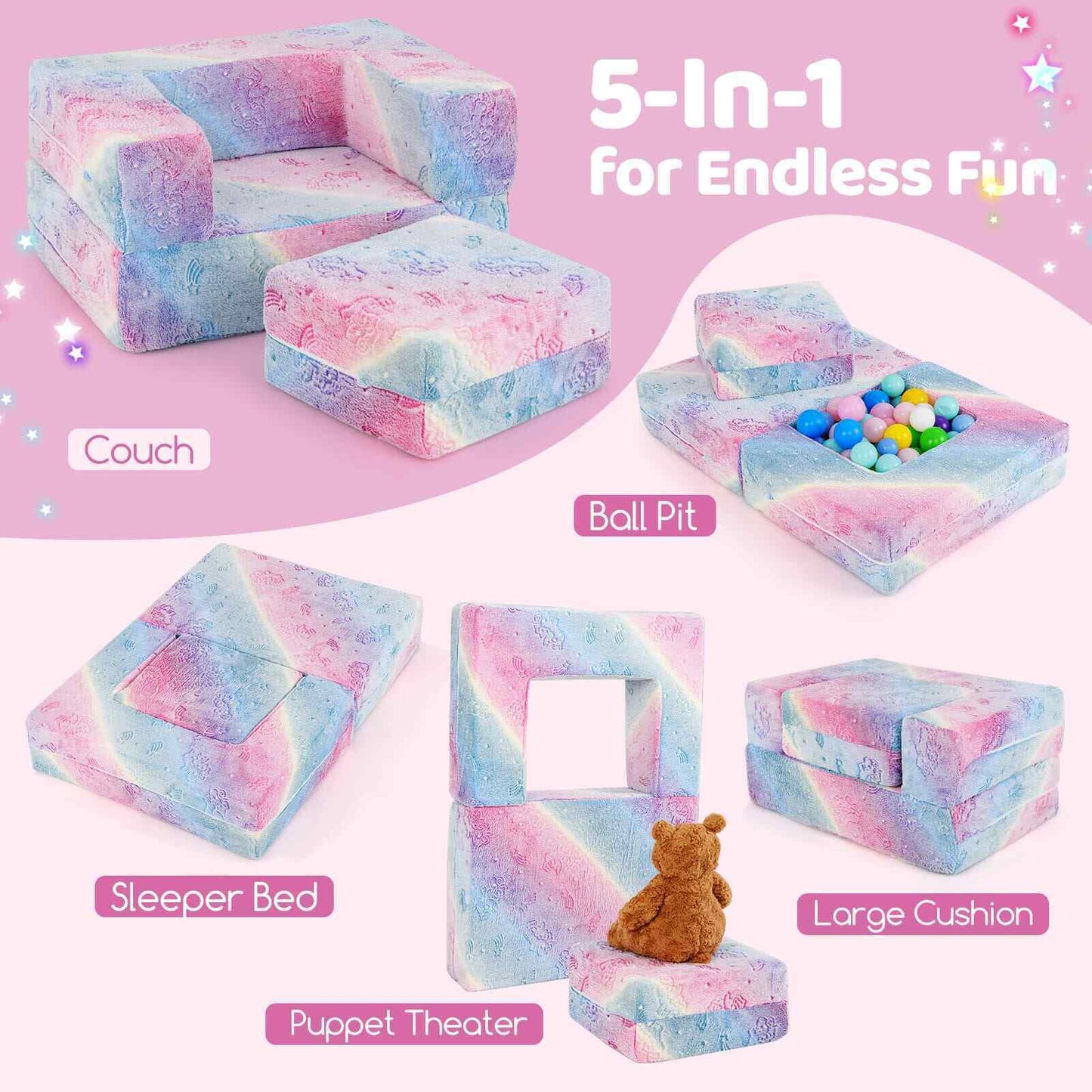 Modular Baby Couch w/Cushion& High-density Foam Filling-Unicorn