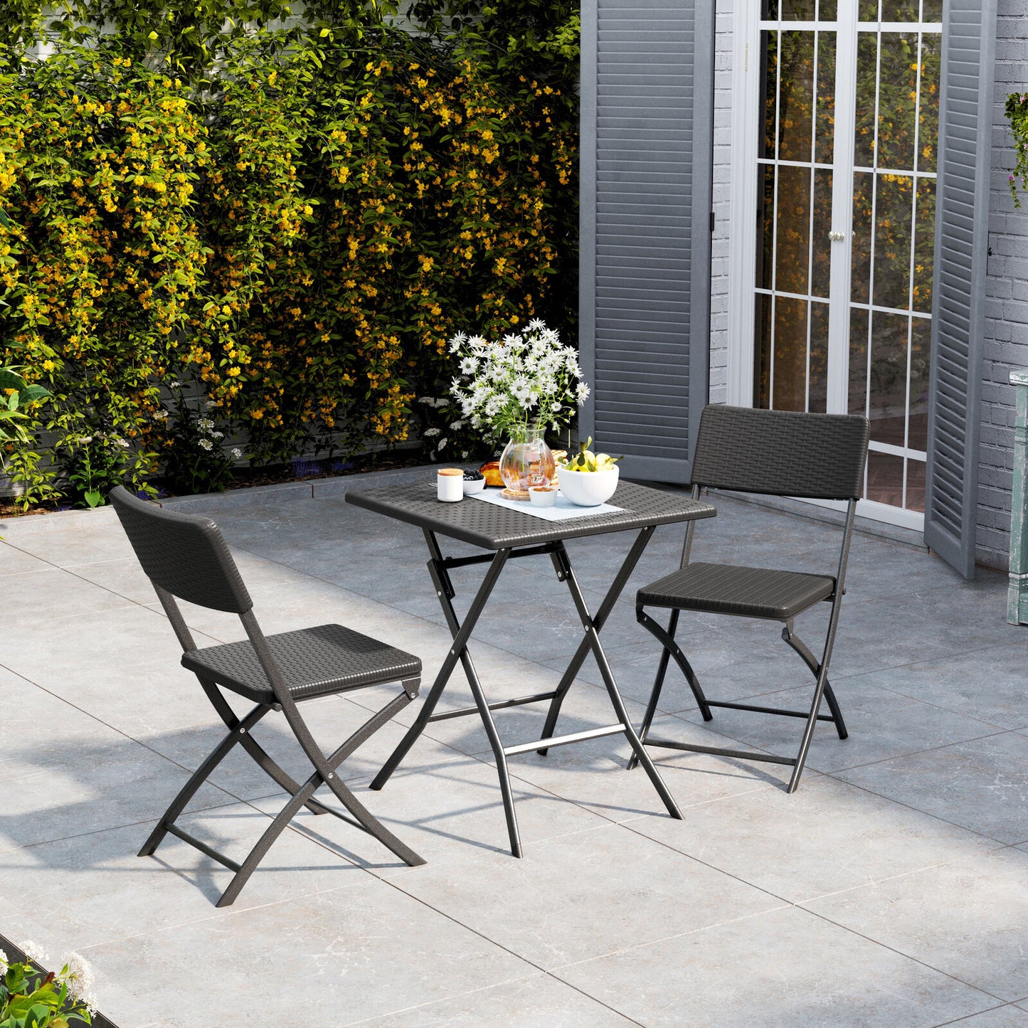 Rattan Garden Dining Table and Chairs Set Folding Camping BBQ Picnic Table Bench