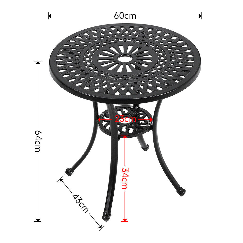 Outdoor Dining Table Round Cast Aluminum Patio Dining Table with Umbrella Hole