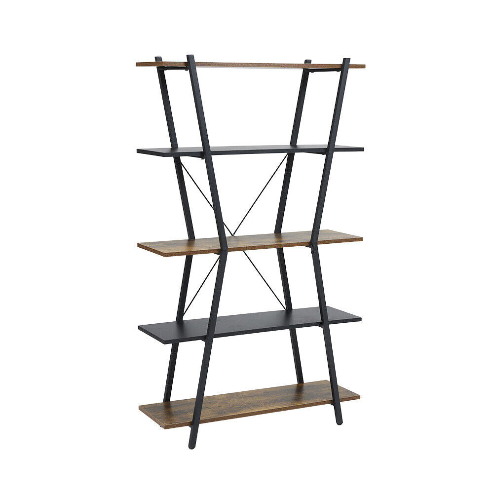 Wooden Bookshelf Bookcase Industrial Style Shelves 5 Tier Display Rack Organiser