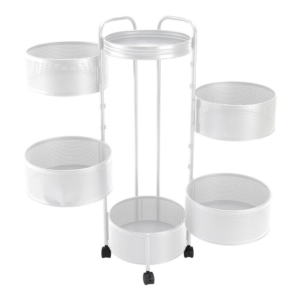 Mobile Metal Kitchen Rotating Storage Trolley Cart Utility Vegetable Shelf Rack