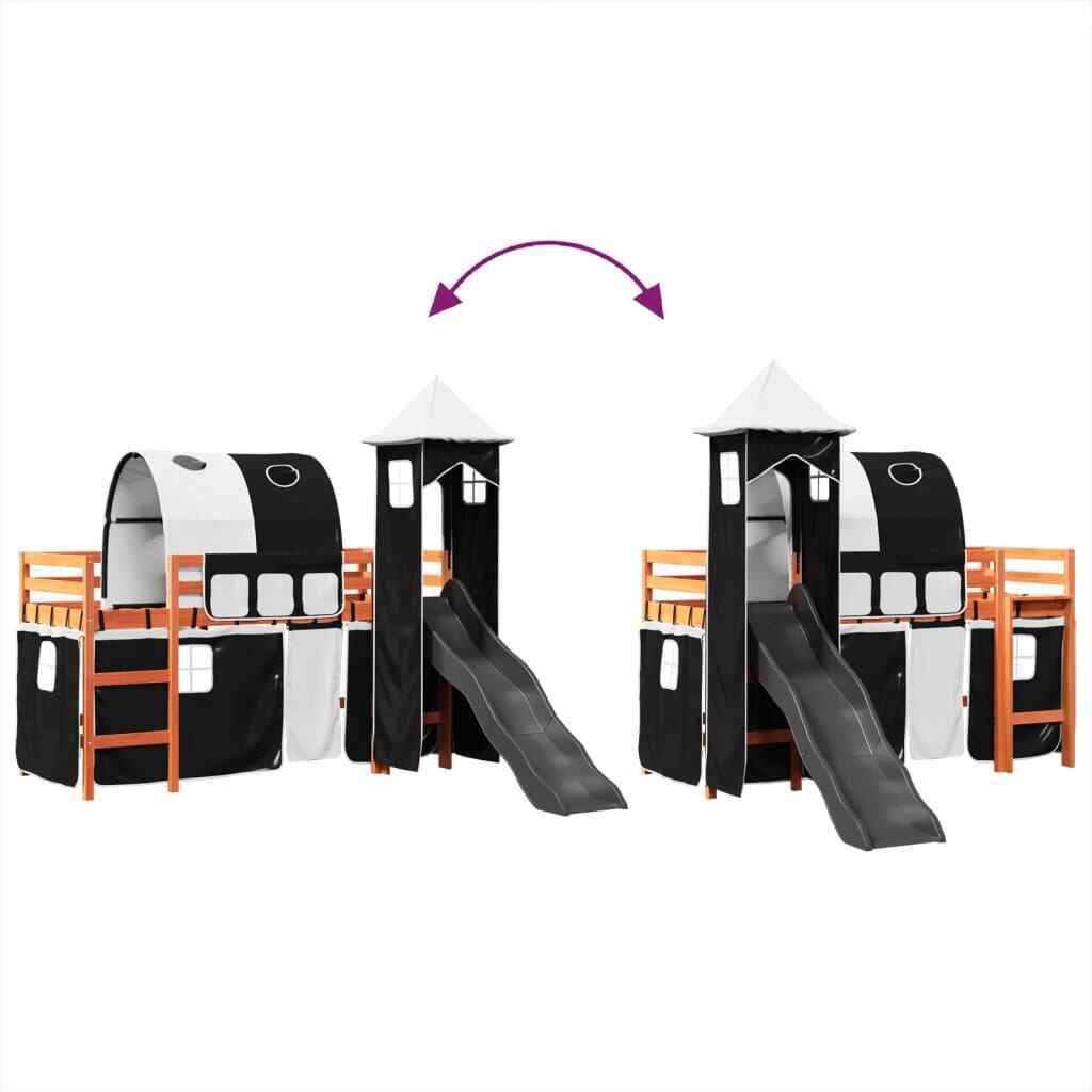 ' Loft Bed with Tower White&Black 90x200 Solid Wood Pine T8E2