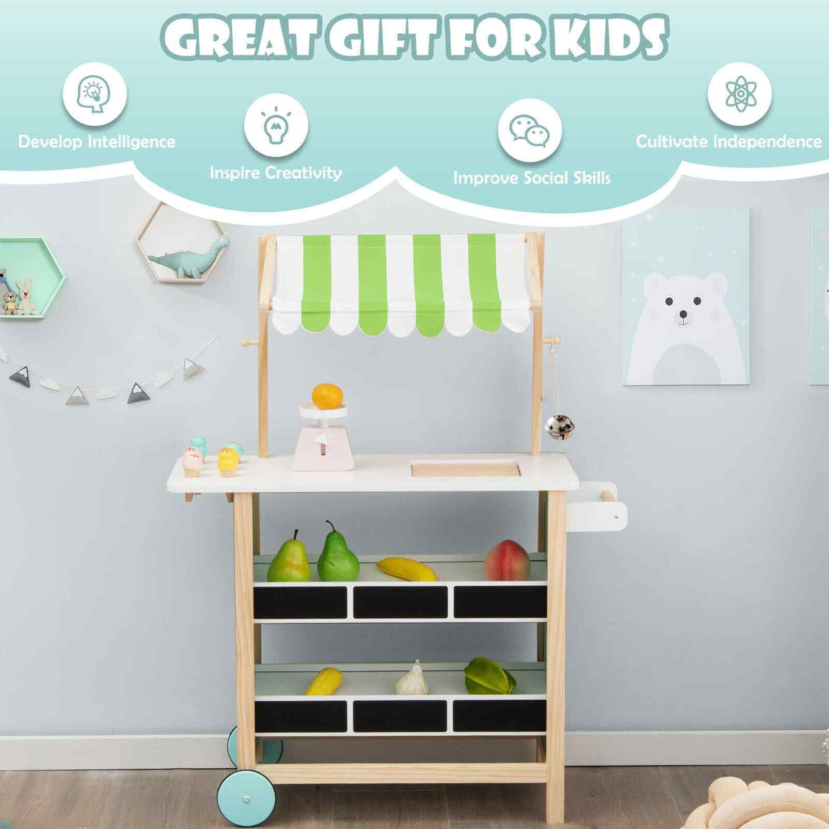 Wooden Farmer's Market Stand Pretend Play Kids Grocery Store Supermark — free download
