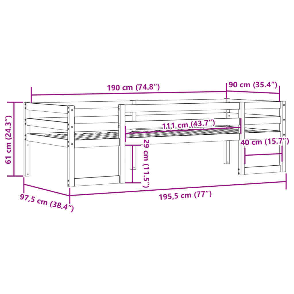 ' Bed Frame 90x190 Solid Wood Pine D2R7