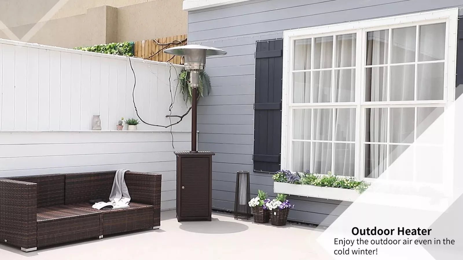 12KW Patio Gas Heater Freestanding Warm Wicker Rattan Courtyard Outdoor Garden