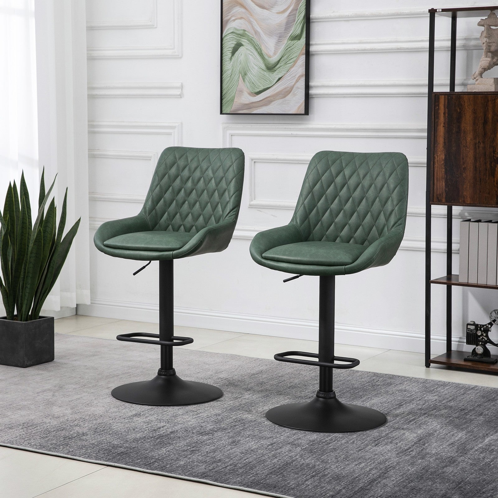 Bar Stools Set of 2, Adjustable Bar Chairs 360 Degree Swivel, Green