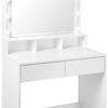 Dressing Table Vanity Makeup Desk with LED Mirror Adjustable Lights 2 Drawers