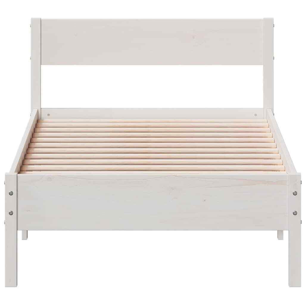 BaraSh Bed Frame with Headboard White 90x200 Solid Wood Pine,Platform Bed P0P2