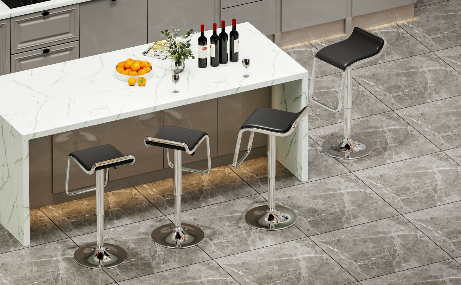 Bar Stools × 2 Padded Seat Faux Leather Swivel Home Kitchen Breakfast Muti Types