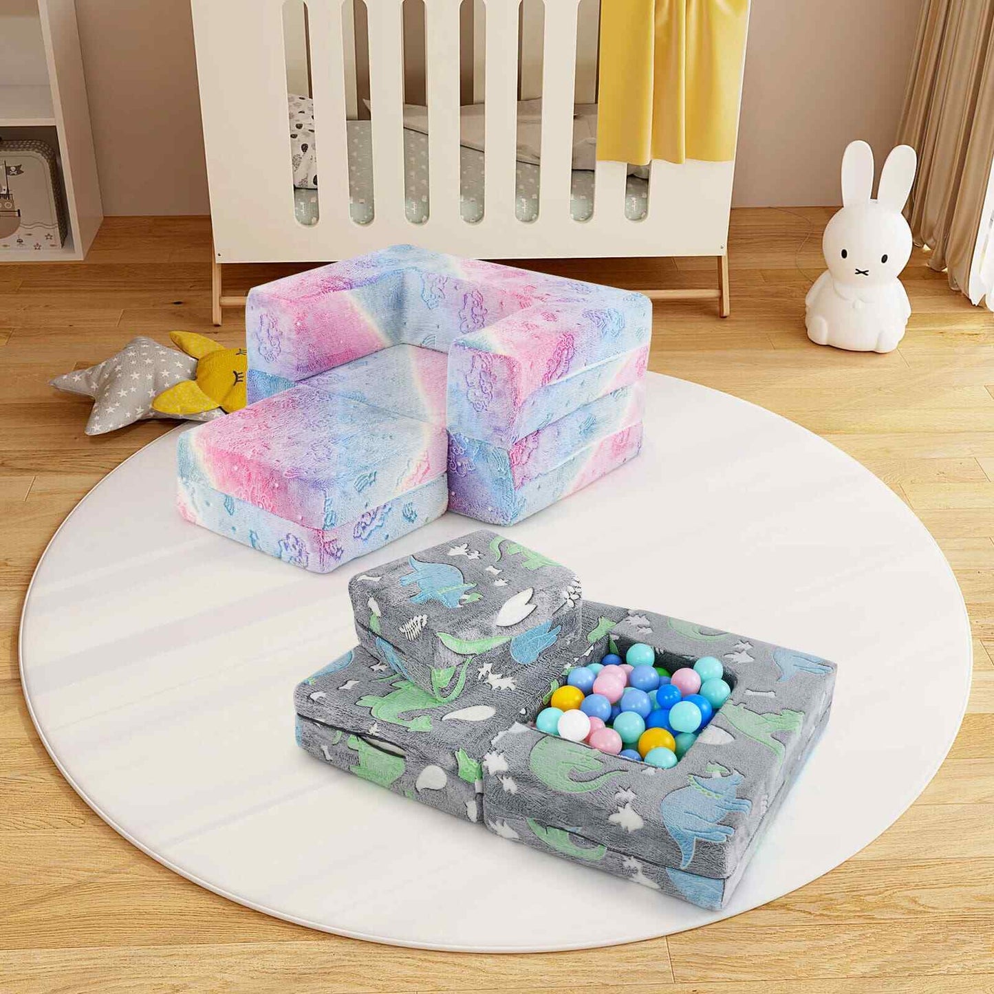 Modular Baby Couch w/Cushion& High-density Foam Filling-Unicorn