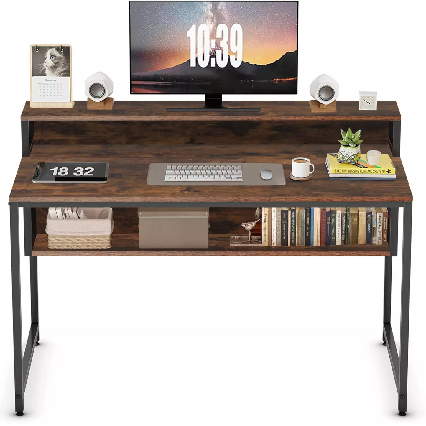 Computer Desk Laptop PC Study Table Writing Home Office Desk Workstation Shelves