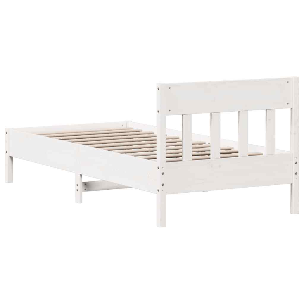 BaraSh Bed Frame with Headboard White 75x190 Small Solid Wood D8Z9
