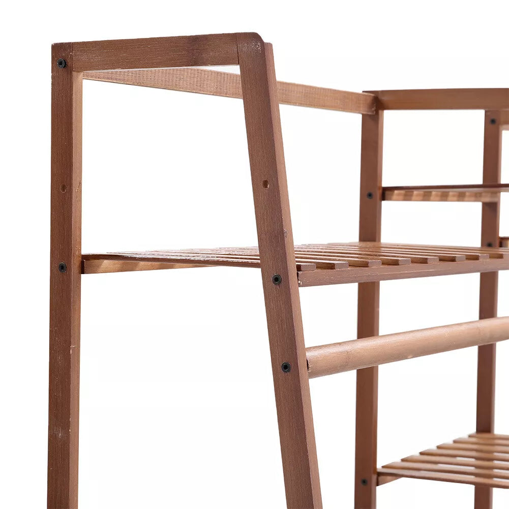 Wooden Clothes Rail Rack Garment Hanging Stand Open Wardrobe w/Bottom&Top Shelf