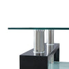 Modern Black Glass Coffee Table MDF Shelf Storage Living Room Rectangular