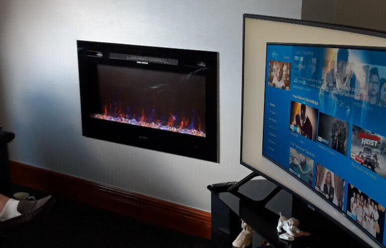 thumbnail image 2 of TruFlame 50" Wide LED Electric Fireplace – Wall Mounted, White Glass, Remote Control 2 of 3