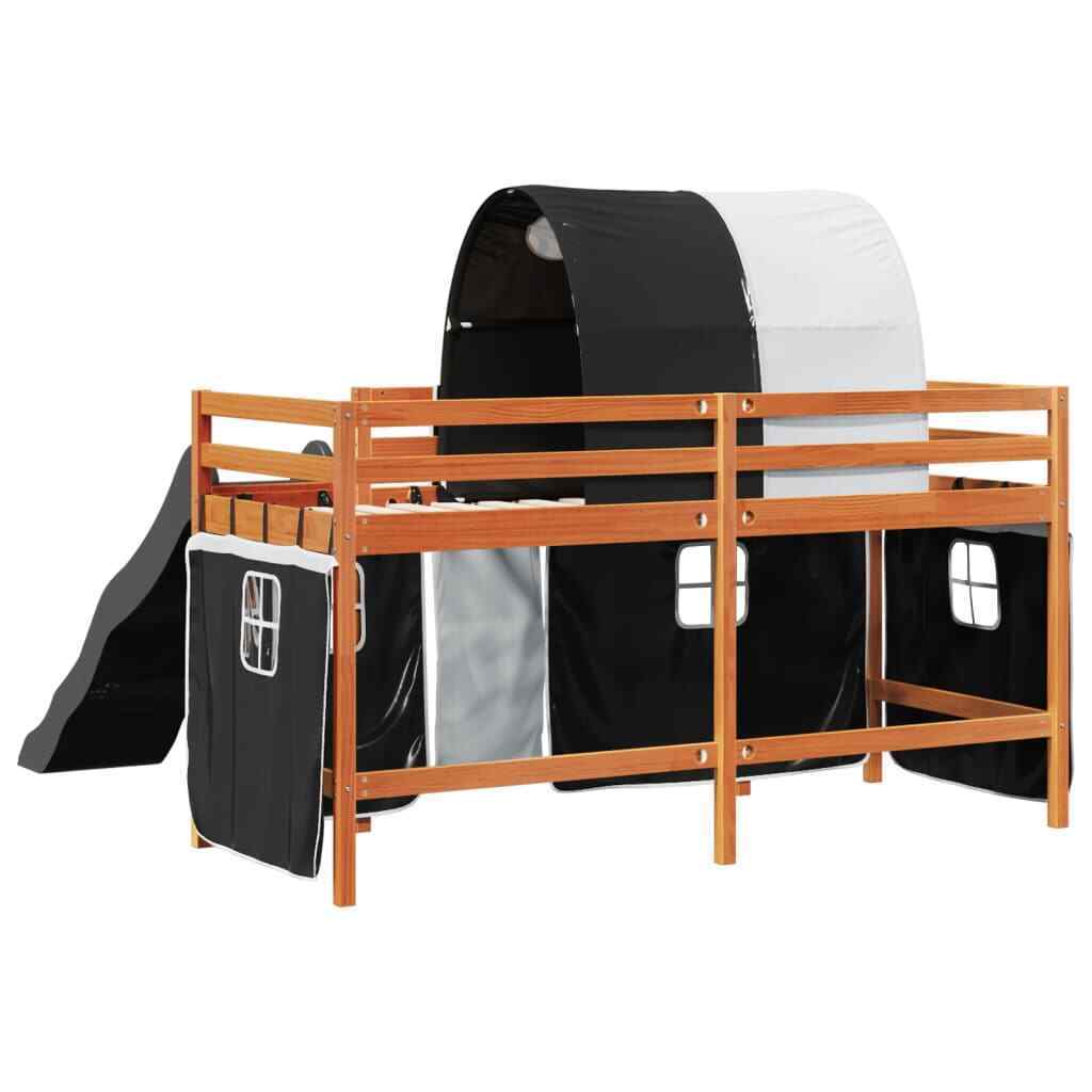 ' Loft Bed with Tunnel White&Black 90x200 Solid Wood Pine Y1B7