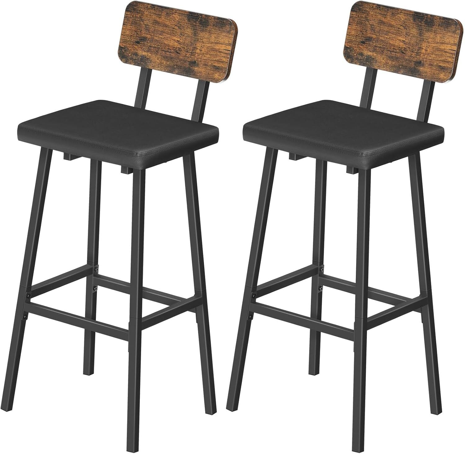 Bar Stools Set of 2 PU Upholstered Breakfast Bar Chairs Barstools with Backs