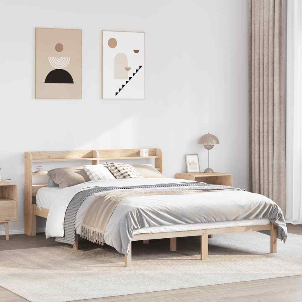 Bed Frame with Headboard 140x200 Solid Wood Pine H6U5