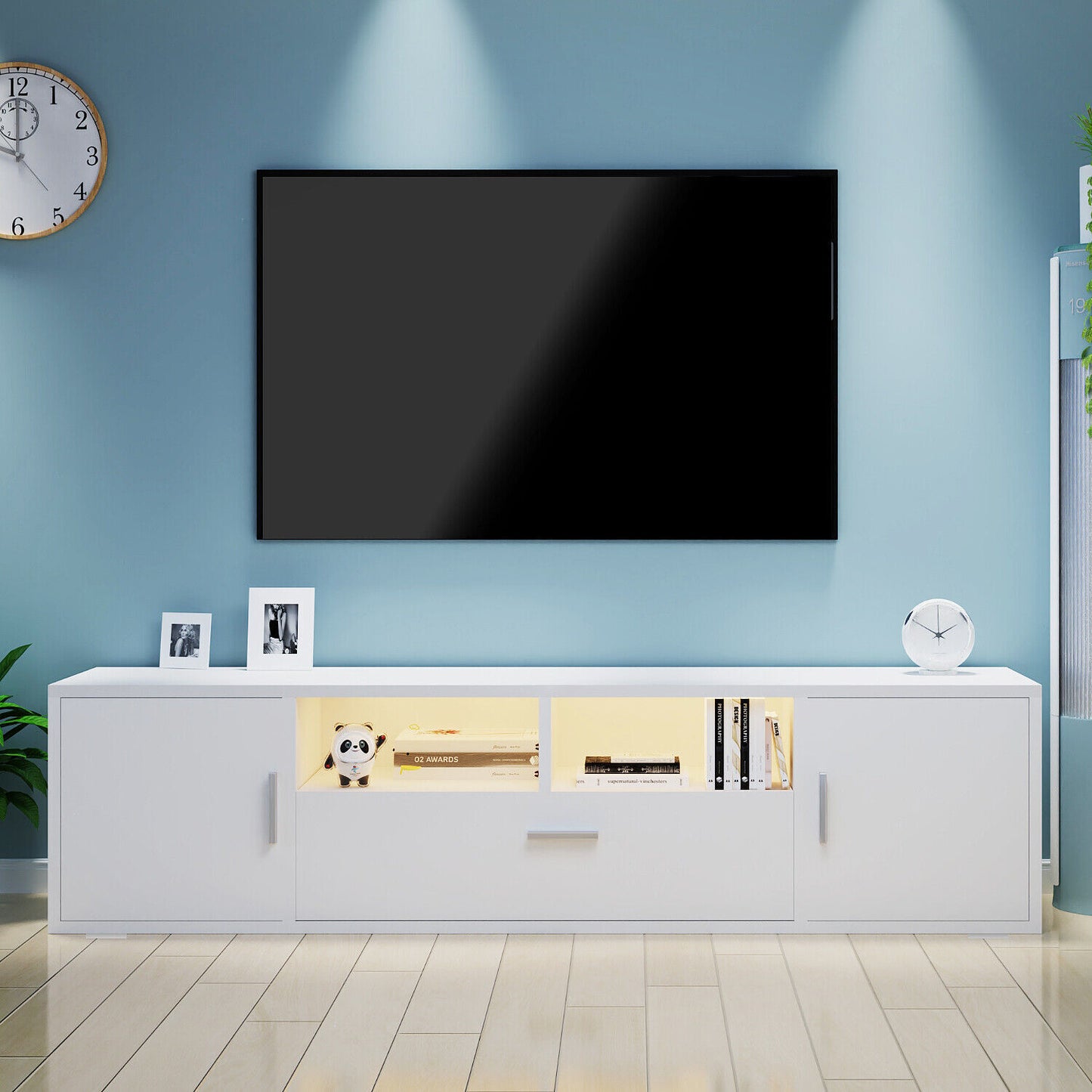 TV Stand 160cm High Gloss TV Unit Cabinet Sideboard With LED Light & Drawers UK