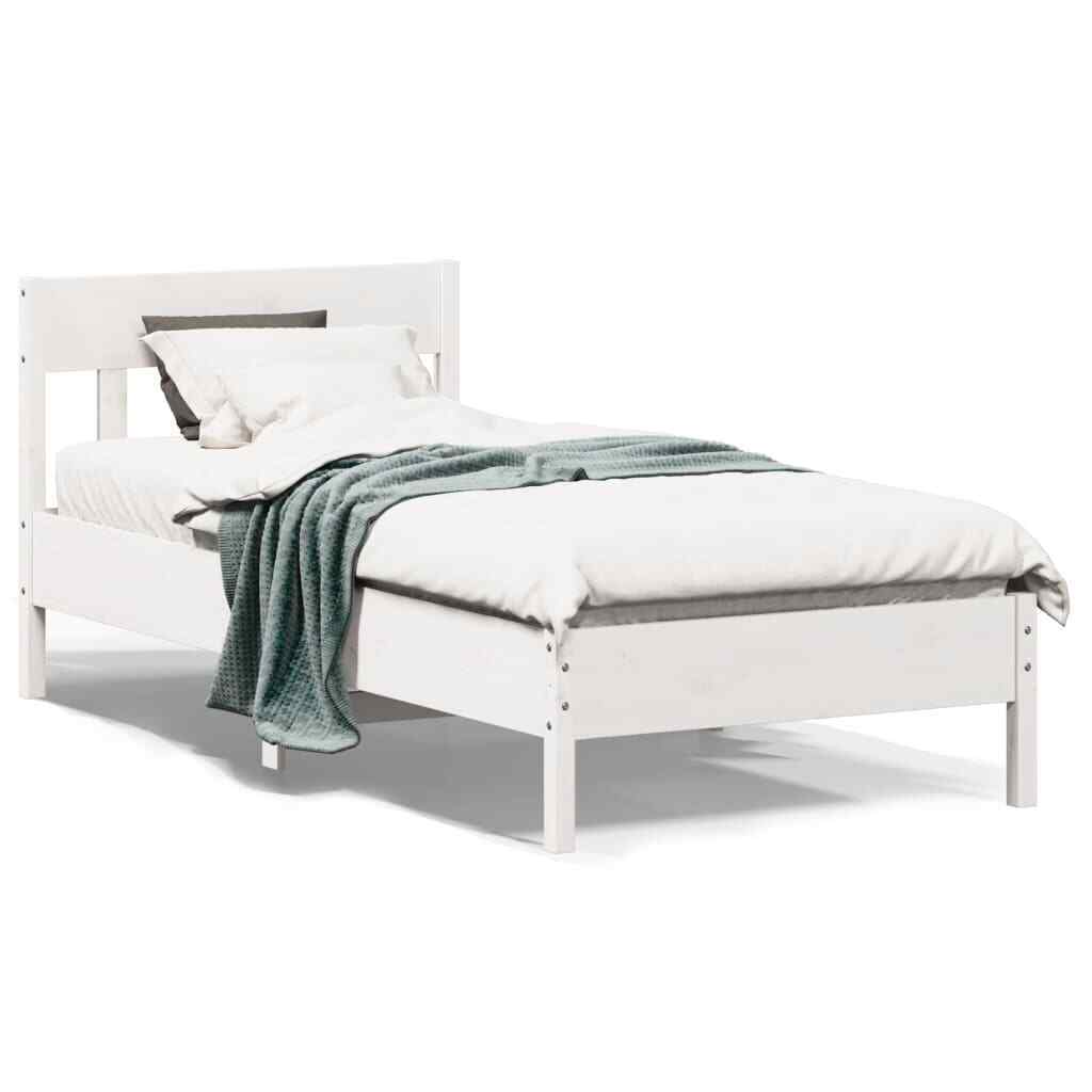 BaraSh Bed Frame with Headboard White 75x190 Small Solid Wood D8Z9