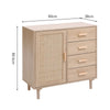1 Door 2 Shleves 4 Drawer Sideboard Unit Storage Cabinet Compact Cupboard Rattan