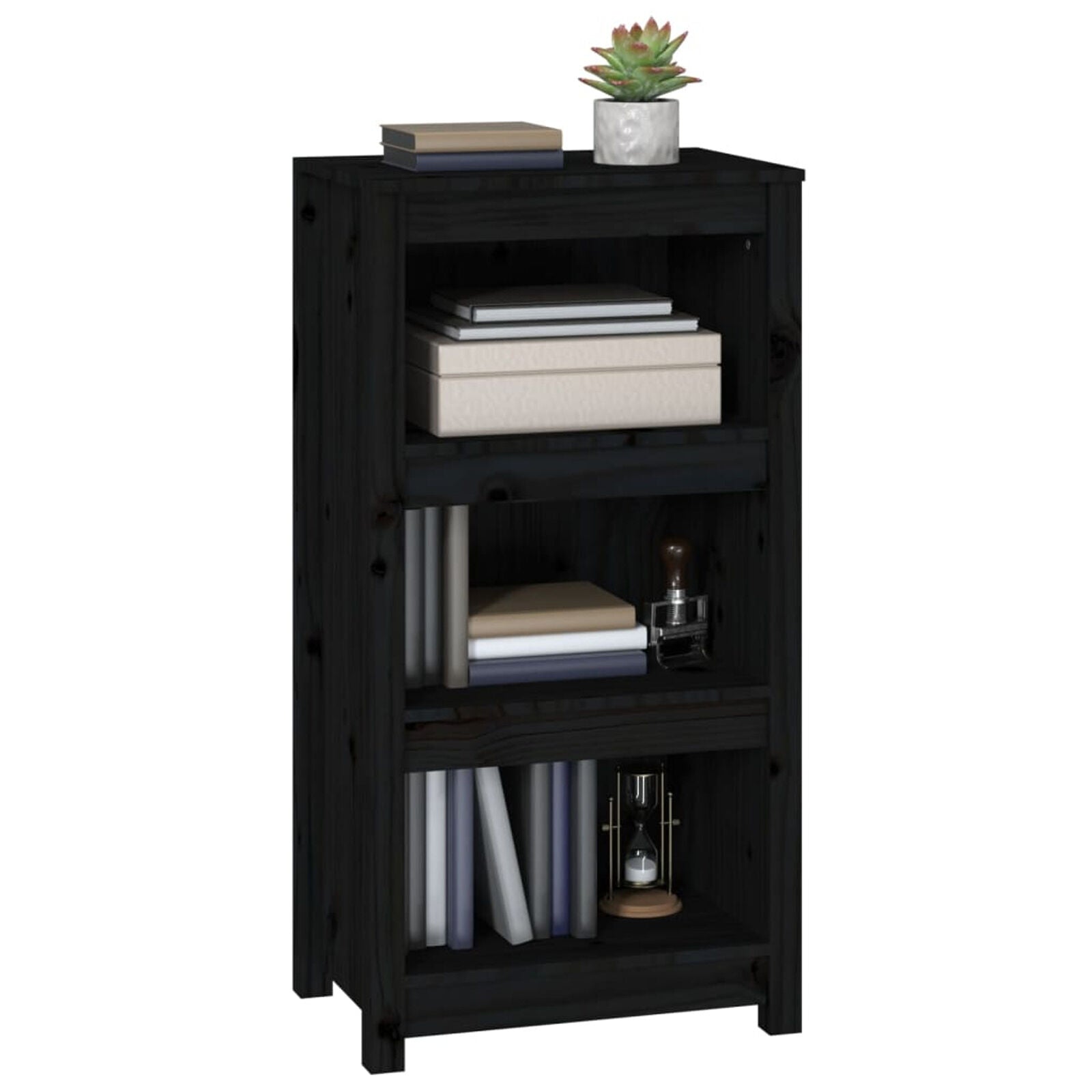 BaraSh Book Cabinet Black 50x35x97 Solid Wood Pine,wooden bookcase free T2S0