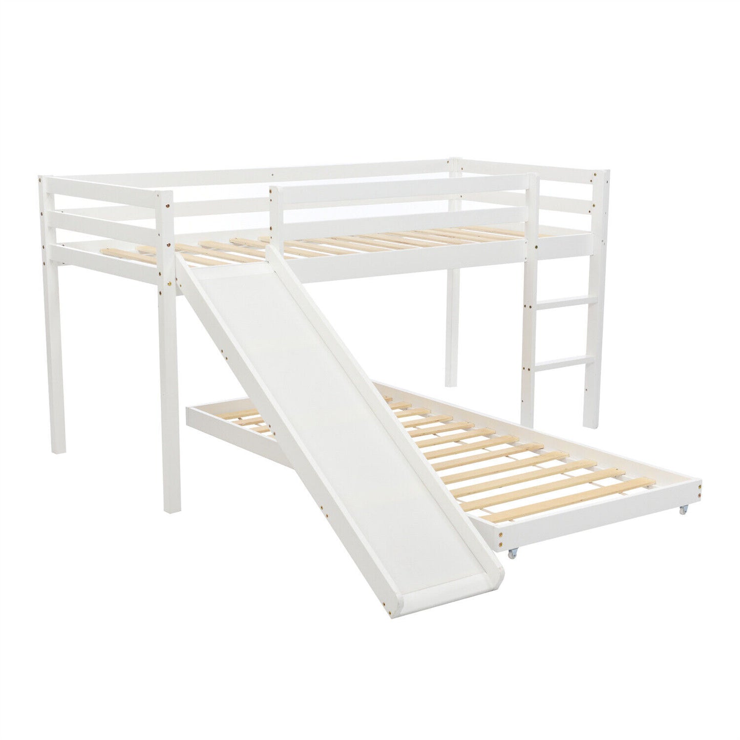 Kids Wooden Bunk Beds High Sleeper with Slide Ladder Cabin Bed 3FT Single White