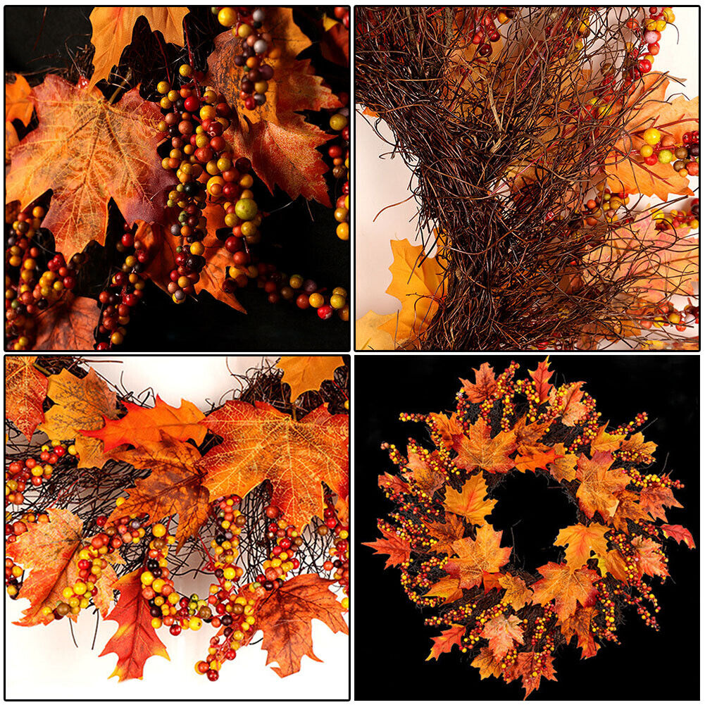 Autumn Fall Door Wreath Autumn Maple Leaf with LED Harvest Front Door Home Decor