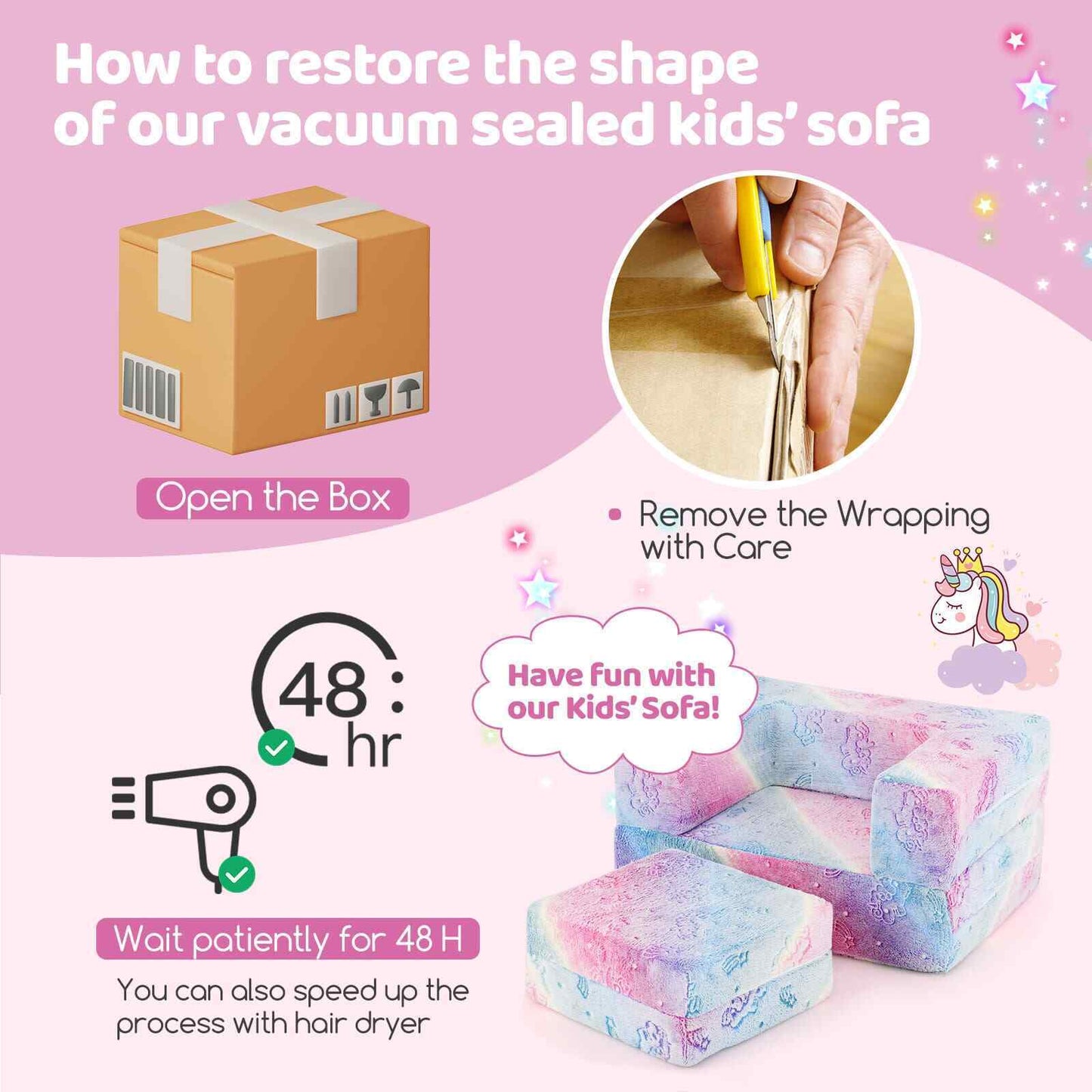 Modular Baby Couch w/Cushion& High-density Foam Filling-Unicorn