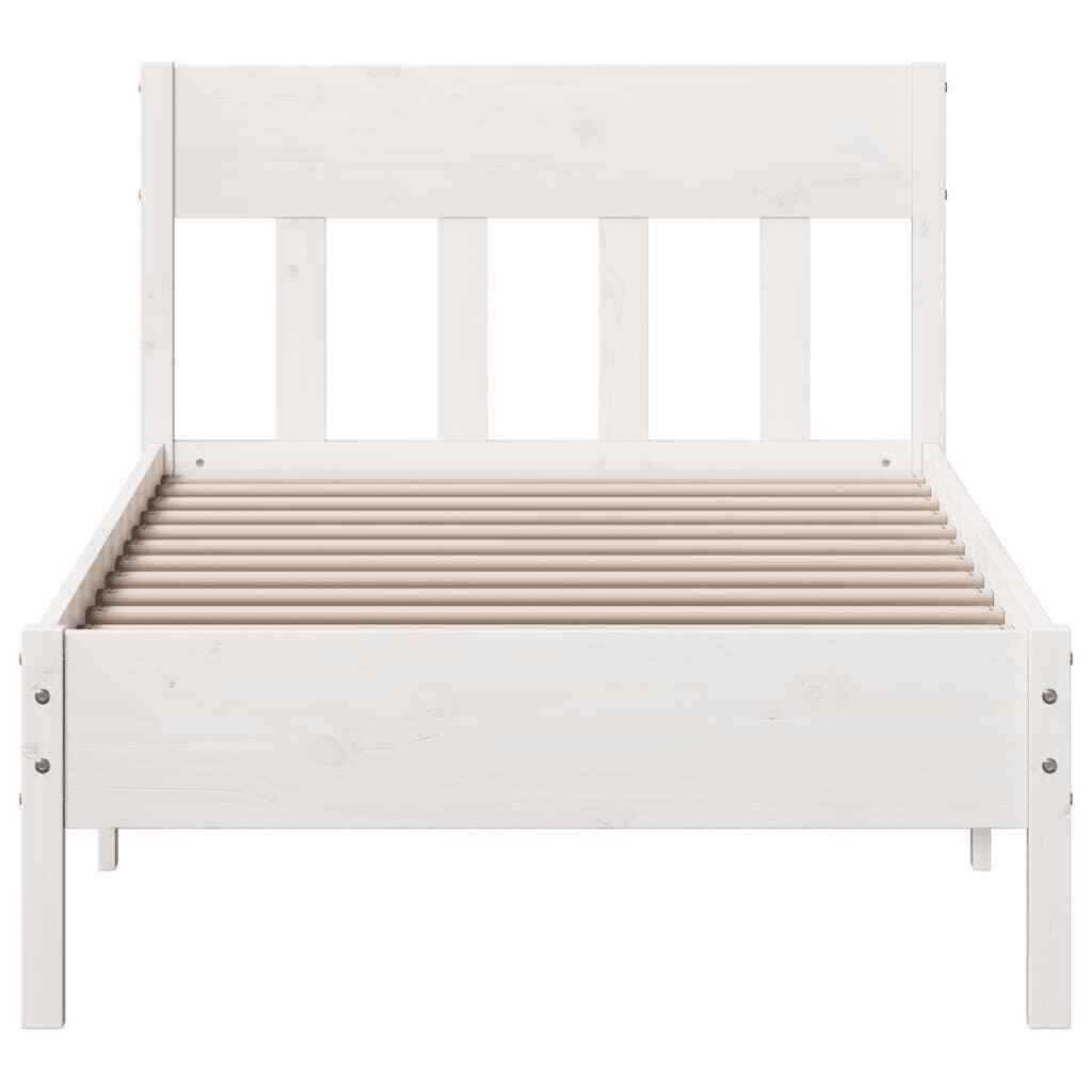 BaraSh Bed Frame with Headboard White 75x190 Small Solid Wood D8Z9
