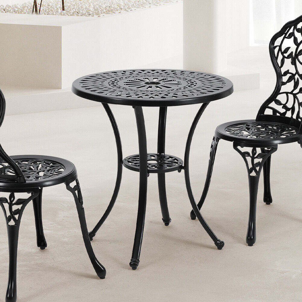 Outdoor Dining Table Round Cast Aluminum Patio Dining Table with Umbrella Hole
