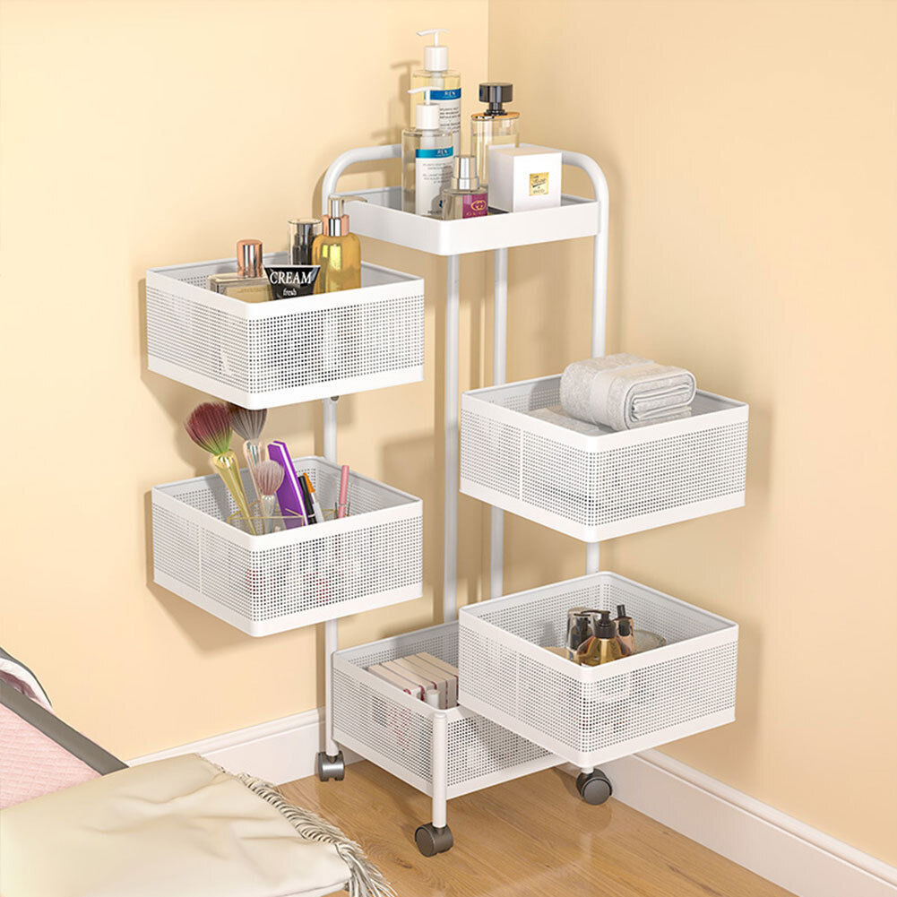 Mobile Metal Kitchen Rotating Storage Trolley Cart Utility Vegetable Shelf Rack